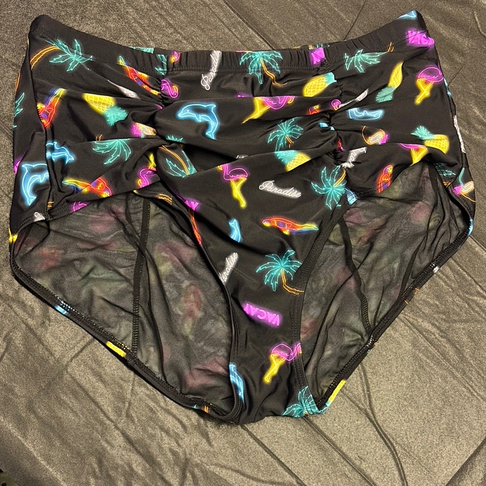 Torrid Neon Tropical Print Swim Bottoms